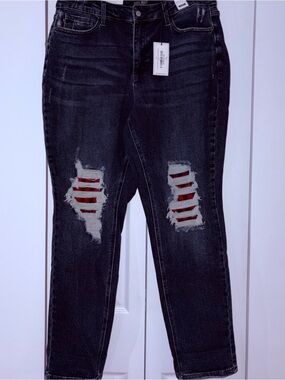 NEW! Judy Blue First Day of Plaid Boyfriend Fit Dark Wash Jeans Size 18W